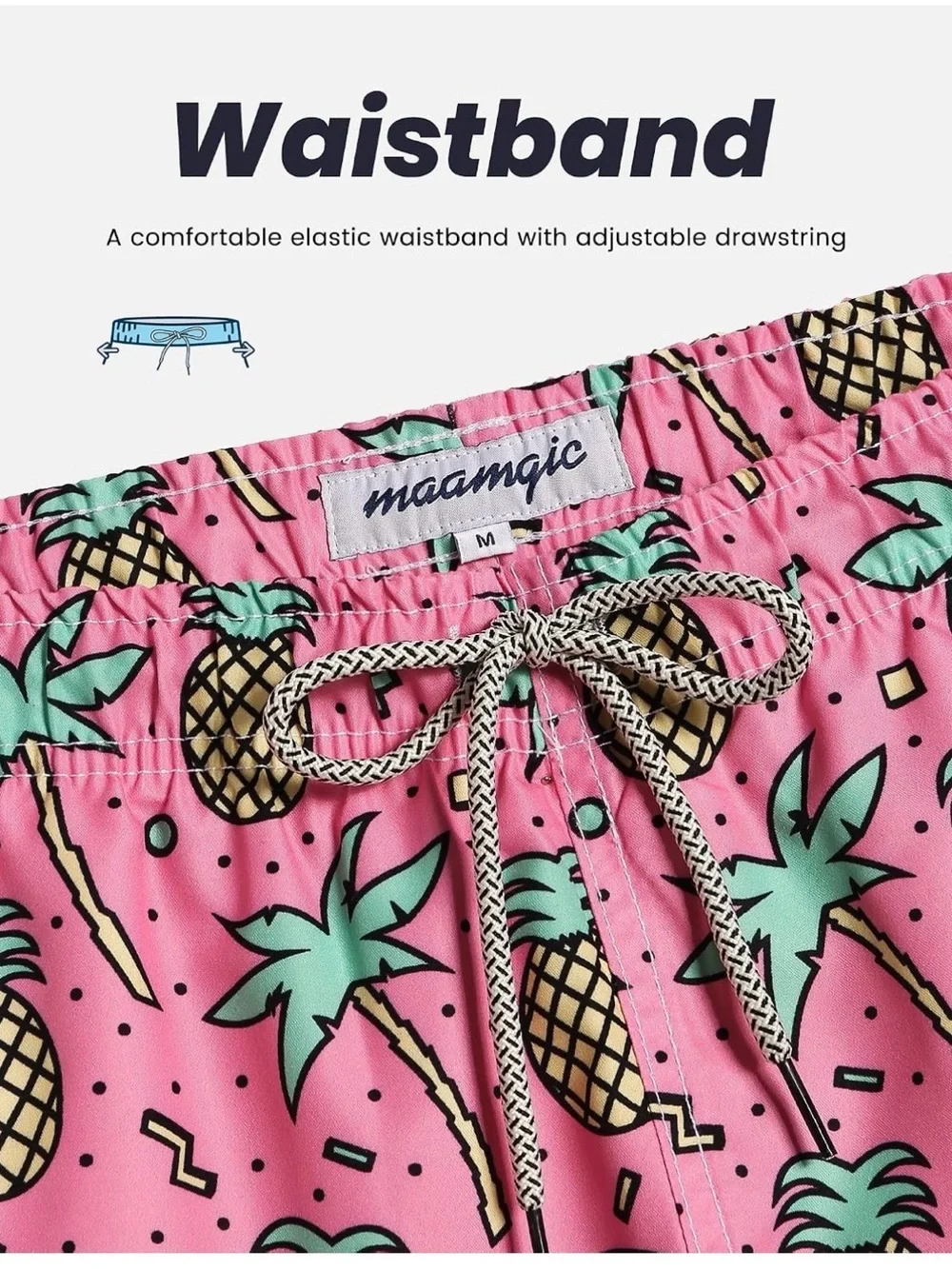 Men's Pink Pineapple Print Swim Trunks with Green Accents